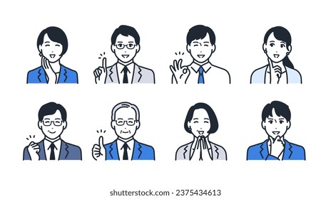 Simple vector icon illustration set material of a business person who is happy when the problem is solved