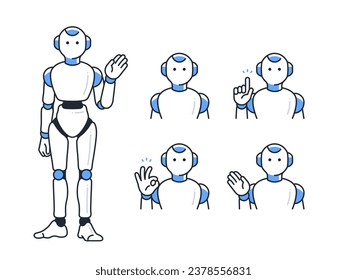 Simple vector icon illustration set material of humanoid AI robots in various poses