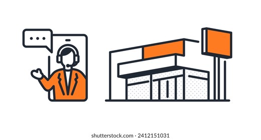 Icono vector simple conjunto de material para consulta y cita en línea