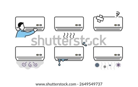 Simple vector icon illustration set of air conditioner, cooling and cooler troubles