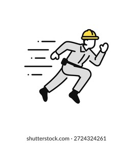 Simple vector icon illustration of a speedy response field worker
