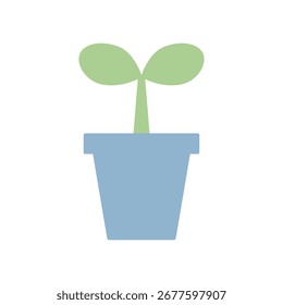 Ilustración de ícono de Vector simple de una planta de dos hojas que brota de una maceta.