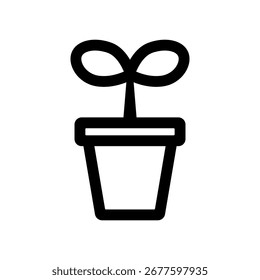 Ilustración de ícono de Vector simple de una planta de dos hojas que brota de una maceta.