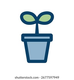 Ilustración de ícono de Vector simple de una planta de dos hojas que brota de una maceta.