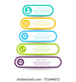 Simple vector icon list template on white background. Decorated elementary infographics layout with sample text and icons. Creative concept infographic vector