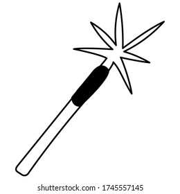 Simple vector icon with a magic wand in doodle style. Stock illustration of a magic star on a white background. Graphic element for design, logo, icon, banner, advertising design, banner.