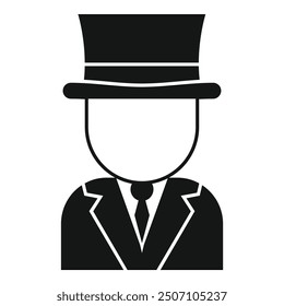 Simple vector icon of a magician avatar wearing a suit and a top hat, isolated on a white background