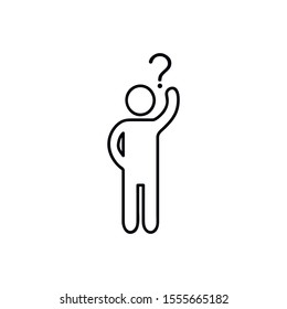 Simple vector icon with man or person with raised hand and a question mark. Uncertain person asking question icon
