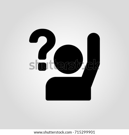Simple vector icon with man or person with raised hand and a question mark. Uncertain person asking question icon