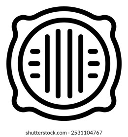 Simple vector icon of a manhole cover with vertical holes, representing urban infrastructure and sanitation