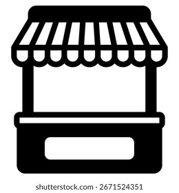 Icono de Vector simple de un puesto de mercado con frutas y verduras colgantes.