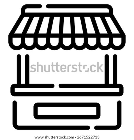 Simple vector icon of a market stall with hanging fruits and vegetables.