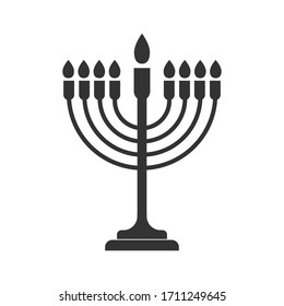 eine einfache Vektorillustration Ikone der Menorah, ein 7-Kerzen-Kerzenhalter. Stockdesign einzeln auf weißem Hintergrund für Websites und Apps