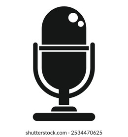 Simple vector icon of a microphone standing on a stand, representing audio recording for radio, podcast or music studio session