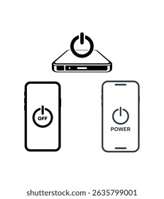 Icono de Vector simple de un teléfono móvil con un símbolo de energía, que representa encender o apagar un dispositivo.