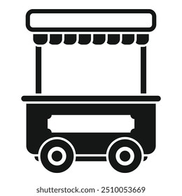 Simple vector icon of a mobile street food cart with awning, perfect for projects related to street food, vending, and urban cuisine