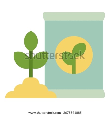 Simple vector icon of natural fertilizer with plant and leaf elements.