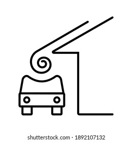 Simple vector icon on the theme of snow removal. The icon of snow falling from the roof of the house on the car is presented