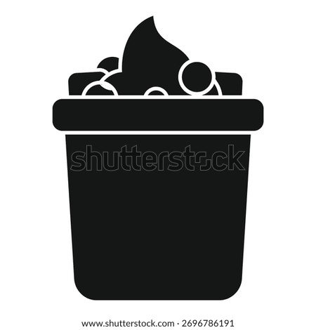 Simple vector icon of overflowing bucket of water with suds, isolated on a white background