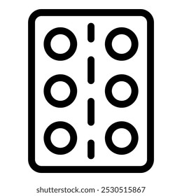 Simple vector icon of a pack of pills blister, representing medical treatment and healthcare