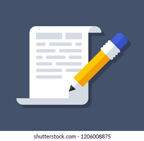 Simple vector icon with paper and pencil