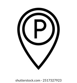 Simple vector icon of a parking pin location marker, symbolizing parking, navigation, and transport services. Editable stroke.