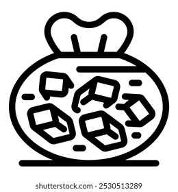 Simple vector icon of a plastic bag filled with ice cubes, perfect for projects related to beverages, parties, and keeping things cool