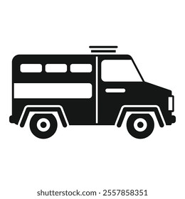 Simple vector icon of a police vehicle transporting criminals with flashing lights on its roof