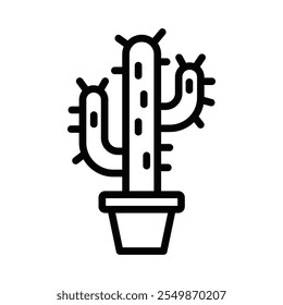 Simple vector icon of a potted cactus, symbolizing nature, desert plants, and indoor decor. Editable stroke.