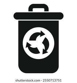 Simple vector icon of a recycling bin with arrows forming a circle, representing the concept of circular economy