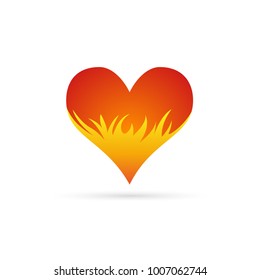 Simple vector icon of red heart and fire