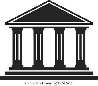 Ícone vetor simples representando um edifício de banco com colunas e design arquitetônico clássico