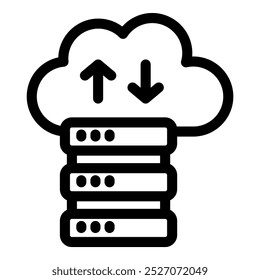 Ícone de vetor simples que representa o conceito de transferência de armazenamento de dados de computação em nuvem