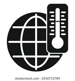 Simple vector icon representing the concept of global warming with a thermometer measuring the earth's temperature