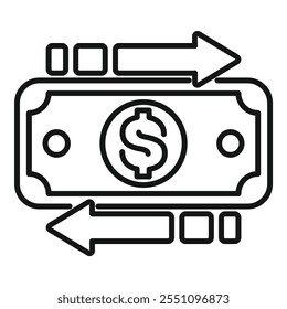 Simples ícone vetorial representando o conceito de transferência de dinheiro entre duas contas bancárias, ideal para sites ou aplicativos relacionados a finanças