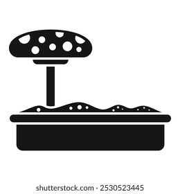 Simple vector icon representing a sandbox with fungus, perfect for illustrating children playground