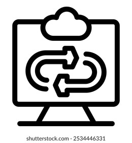Simple vector icon representing the synchronization of data between a computer and a cloud server