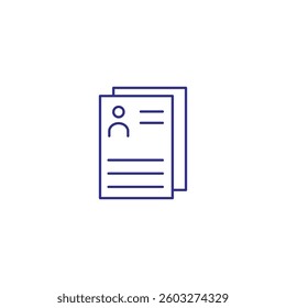 Simple vector icon of a resume document with profile avatar outline.