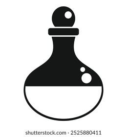 Simple vector icon of a round chemistry potion bottle with bubbles, for all your magical science needs
