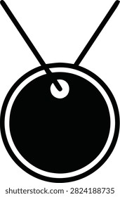 Simple vector icon of a round necklace pendant hanging from a chain, minimalist jewelry design element, isolated on white background.