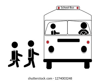 Simple Vector icon of a school bus with students