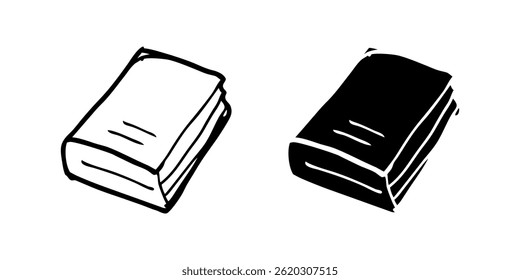 Um simples conjunto de ícones vetoriais representando um livro desenhado à mão, ideal para projetos de literatura e criatividade.