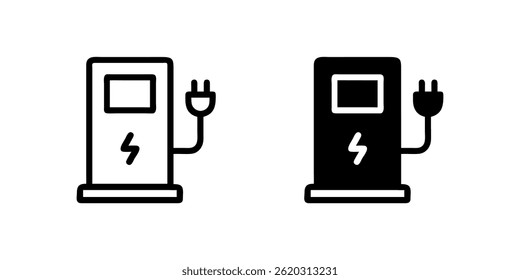 A simple vector icon set depicting electric vehicle charging stations, ideal for eco friendly and transportation designs.