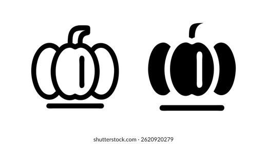 A simple vector icon set depicting pumpkins, ideal for Halloween and autumn designs.