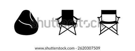 A simple vector icon set depicting a folding chair for hair salons, ideal for beauty and salon designs.