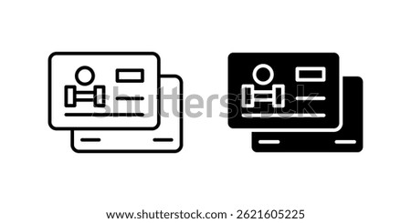 A simple vector icon set depicting gym member ID cards, ideal for fitness and membership designs.