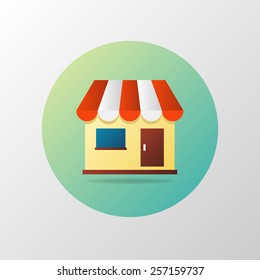 Simple vector icon of shop in circle. Shopping concept. Material design