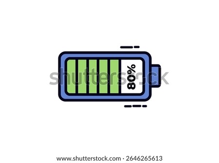 Simple vector icon showing a battery at 80% charge, perfect for illustrating power status or device readiness.