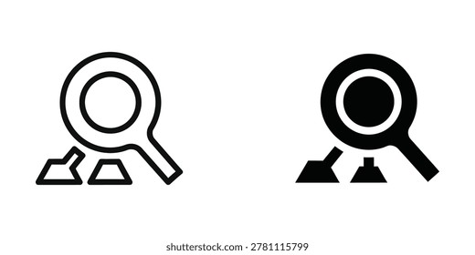 Simple vector icon showing a magnifying glass highlighting a person silhouette standing on two small feet, ideal for search or investigation themes.