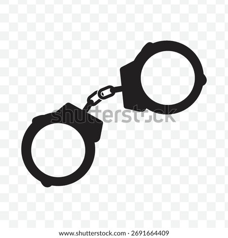 Simple vector icon or silhouette of classic metal police handcuffs, symbolizing arrest, justice, or law